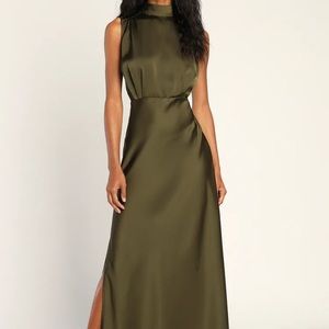 Lulu mock neck olive green maxi dress